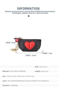 Porte-clés en cuir de vachette première couche, style INS, mignon, avec fermeture éclair, motif cœur, mini porte-monnaie et design rouge à lèvres - Product Image 2