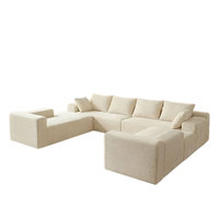 Canapé modulaire en velours côtelé beige en forme de U avec chaise longue pour salon familial