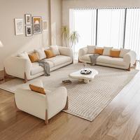 Sofá de Tela Escandinavo, Combinación de Lana de Cordero Crema, Sofá Recto Blanco Simple para Sala de Estar