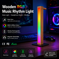Lampe de bar en bois LED à rythme sonore activé par le son RGB avec support pour casque pour bureau de jeu, rétroéclairage TV, décoration intérieure