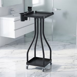 Chariot <span class=keywords><strong>de</strong></span> coiffure noir à double niveau avec porte-gobelet et emplacement pour peigne pour salon <span class=keywords><strong>de</strong></span> coiffure – Achat en gros - Product Image 3