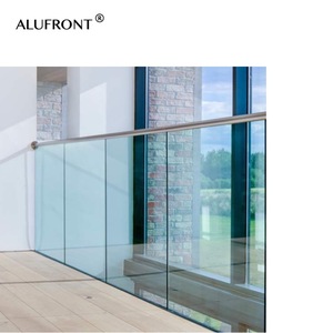 Rampe d'escalier moderne en acier inoxydable pour balcon, garde-corps en verre noir, système de balustrades en verre aluminium pour villa - Product Image 1