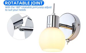 Lampe murale moderne en acier inoxydable avec abat-jour en verre, lumière LED E27 blanc chaud pour salle de bain, éclairage mural - Product Image 5