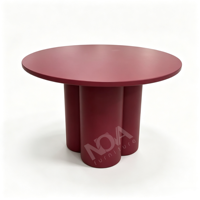 Table à manger ronde en MDF rouge vin, design artistique, base cylindrique, table de salle à manger moderne pour hôtel, restaurant