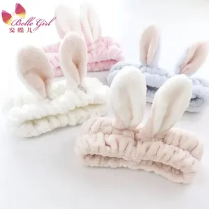 BELLEWORLD 2021 Korean high quality bunny ears hairband headband women girls soft cute spa facial headbands for make up