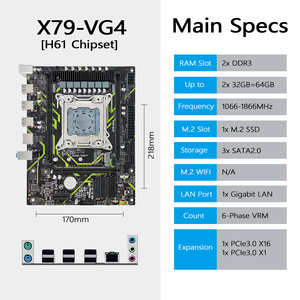 PANDL-Juego de placa base para PC de escritorio Intel Xeon E5 2680 V2 CPU compatible con <span class=keywords><strong>DDR3</strong></span> ECC <span class=keywords><strong>RAM</strong></span> 64GB capacidad máxima Intel Xeon X79 H61 - Product Image 3