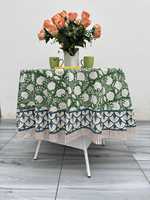 Nappe ronde bohème verte à motifs floraux imprimés à la main, nappe en coton imperméable avec logo personnalisé pour mariage, restaurant, pique-nique