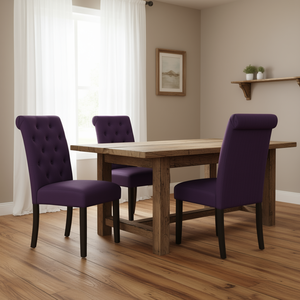 Ensemble de 2 chaises de salle à manger en tissu capitonné violet Db Leviton, pieds en bois massif, style farmhouse, meubles pour la maison - Product Image 2