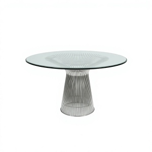 Modern <b>Round</b> Mango Wood Top <b>Console</b> <b>Table</b> with Stainless Steel Wire Base Luxury Furniture for Apartment and Hotel Use Storage - Product Image 1
