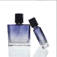 Flacon de parfum vide Homay de haute qualité, bleu foncé et transparent, rectangulaire plat, 30 ml, 50 ml, 100 ml, pour hommes