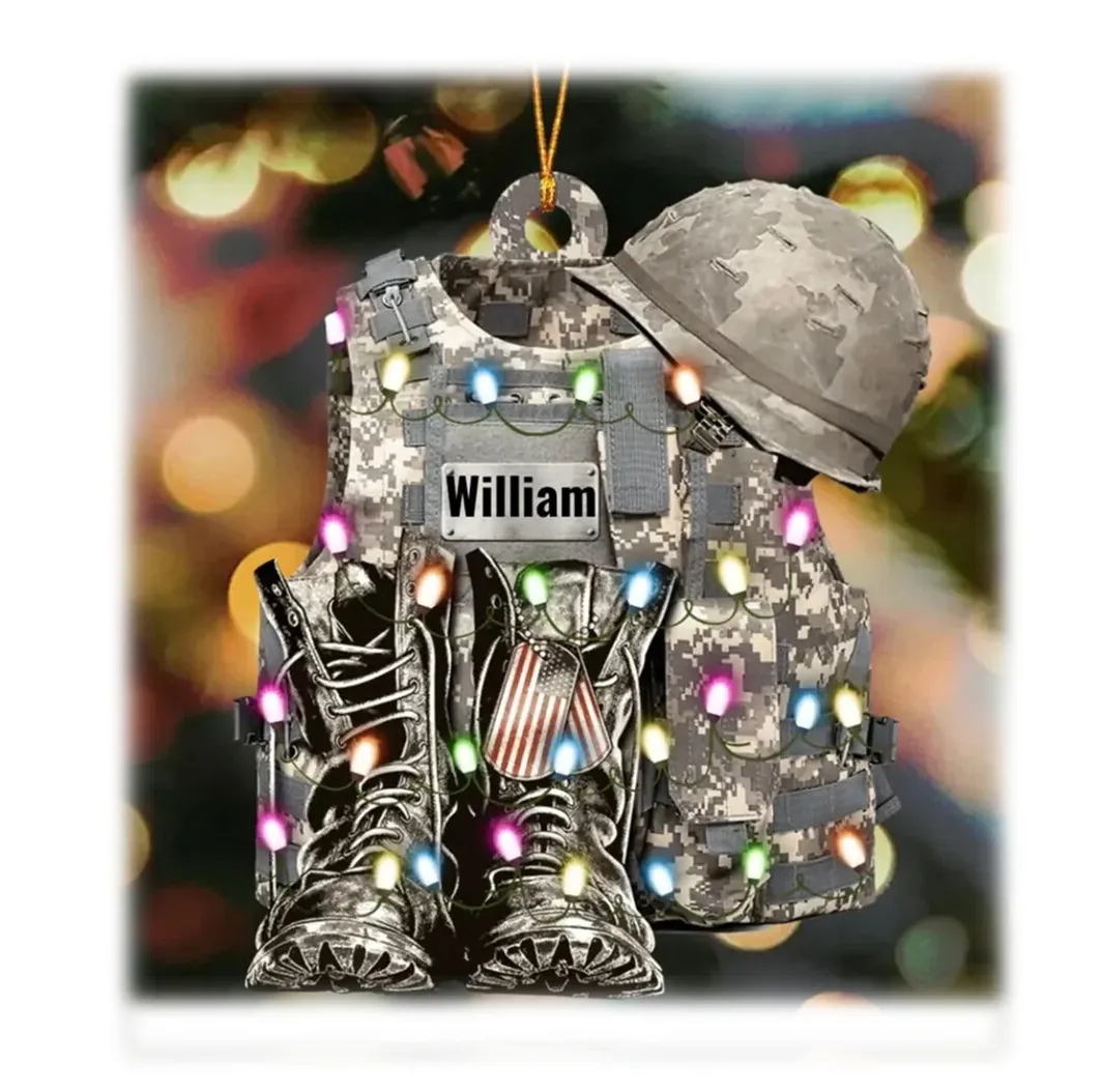 Ornamen seragam militer pribadi, seragam militer topi sepatu bot lampu Natal