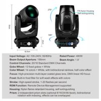 Lyre de scène professionnelle 380W 17R Sharpy Beam avec double prisme, DMX512, CRI85, pour DJ, mariage et événements, livrée avec flight case