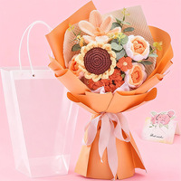 Buket Bunga Rajut Populer Buatan Tangan, Hiasan Bunga Rajut Buatan untuk Hadiah Hari Valentine dan Hari Guru