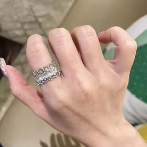 Bague ouverte en argent sterling 925 pour femme, large, à facettes, style rétro, personnalisable, polyvalente, nouvelle tendance - Product Image 3