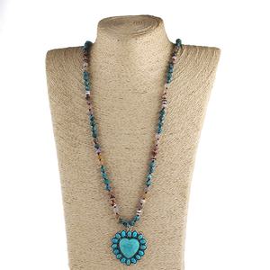 Collar de Moda con Colgante de Piedra Natural Turquesa de 6mm, Cristal, Aleación, Corazón y Flor - Product Image 5