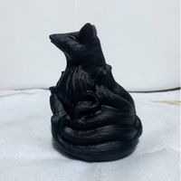 Figurine de renard à neuf queues en obsidienne naturelle, pièce sculptée en pierre brute, cristal, mascotte porte-bonheur pour la maison, décoration de table pour remise de diplôme et anniversaire