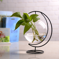 Vase en verre hydroponique pour fenêtre, design créatif et tendance, fabrication en gros, nouveau modèle, avec cadre en fer
