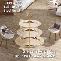 Support à gâteau à 3 niveaux en acier inoxydable écologique avec plateau à dessert et bonbonnière, compatible lave-vaisselle, taille et couleur personnalisables