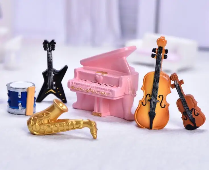 Китайская лютская цитра erhu Пипа, скрипка, ударная саксовая гитара, черные, розовые, белые фигурки пианино, музыка из смолы