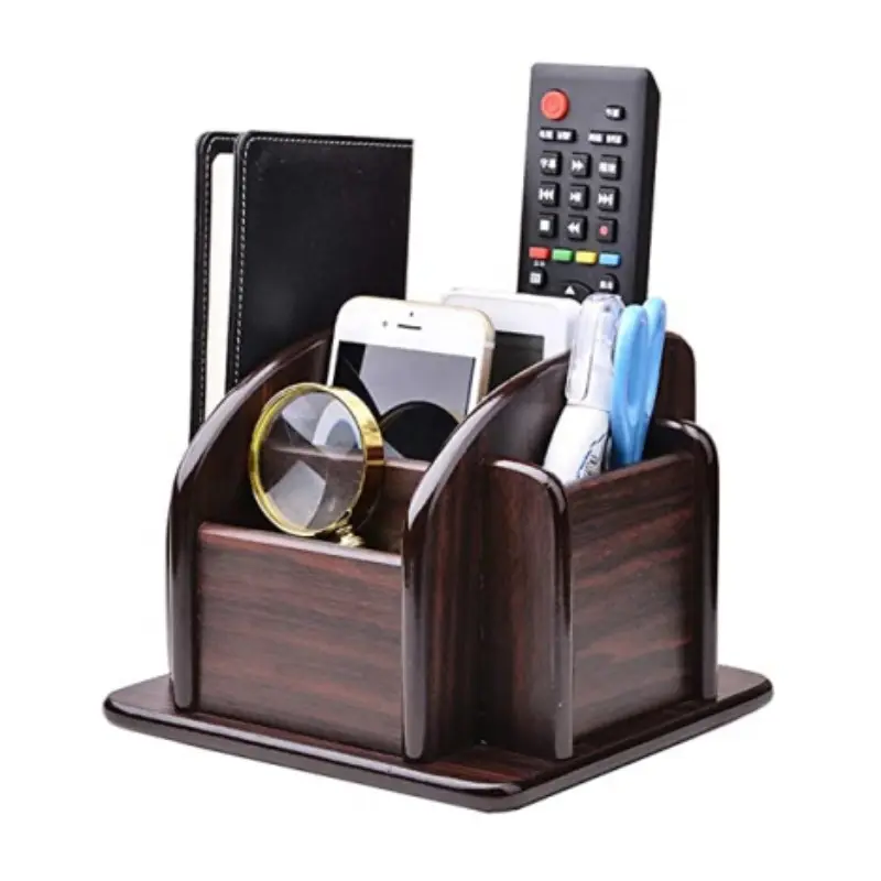 Custom 6 Compartimenten Thuis Bureau Opbergruimte Organizer Afstandsbediening Penhouder Houten Bureau Organizer