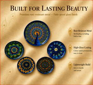 Juego de 5 Platos Decorativos de Pared con Diseño de Mandala de Pavo Real |   Arte de Pared de Metal Hecho a Mano para Sala de Estar, Dormitorio, Pasillo y Decoración del Hogar - Product Image 6