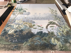 Papier peint paysage occidental peint à la main avec des arbres, peinture à l'huile vintage, paysage forestier, murale sans couture pour la décoration de la maison - Product Image 6