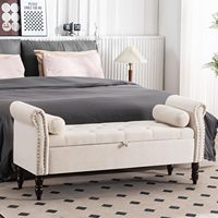 57 "Rangement pour chambre à coucher Pouf de rangement en bout de lit avec bras Pouf de rangement en velours avec bouton tufté