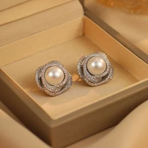 High-End Women's Micro Inlaid Rhinestone Flower <b>Pearl</b> <b>Earrings</b> Trendy Exquisite Sweet Versatile Fashionable Temperament - Product Image 3