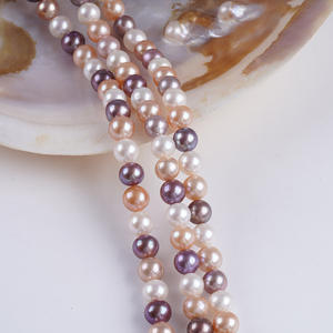 ไข่มุกน้ำจืดธรรมชาติสีขาวขนาด 8-8.5 มม. ขายส่ง สร้อยคอลูกปัดเงางาม งานกึ่งสำเร็จรูป สีม่วงและสีชมพูผสม - Product Image 4