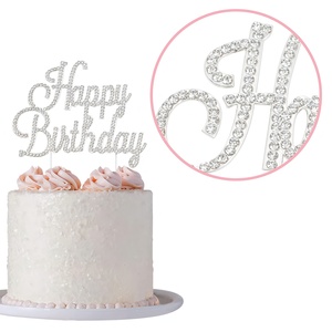 <span class=keywords><strong>D</strong></span>écoration de gâteau <span class=keywords><strong>d</strong></span>'anniversaire scintillante en métal avec strass dorés et argentés - Product Image 4