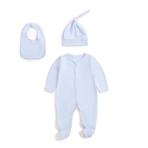ชุดเสื้อผ้าเด็กอ่อนขายดี 3 ชิ้น ชุดเด็กแรก<span class=keywords><strong>เกิด</strong></span> หมวกถัก ผ้ากันเปื้อน ชุดรอมเปอร์ - Product Image 1