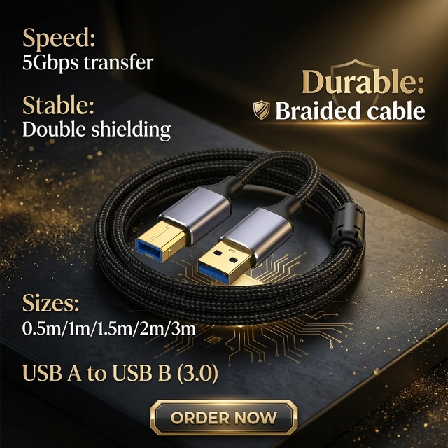 High Quality USB a to USB-B 3.0 USB a to B Printer Cable with Aluminum Alloy Tinned Copper Magnetic Ring 5Gbps IOS Compatible