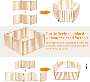 Wooden Freestanding Dog <b>Gates</b> for The House Doorways Stairs Wood Dog Fences Indoor <b>Pet</b> <b>Gate</b> Step Over Fence 3 Panels - Product Image 6