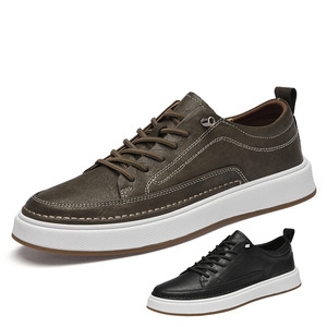 Automne décontracté hommes en cuir véritable baskets Style coréen Station européenne Simple blanc polyvalent chaussures de marche transfrontalières - Product Image 1