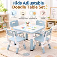 Ensemble table et chaise pour enfants avec surface d'écriture et de dessin, pour l'apprentissage à domicile, avec hauteur réglable et table carrée facile à nettoyer