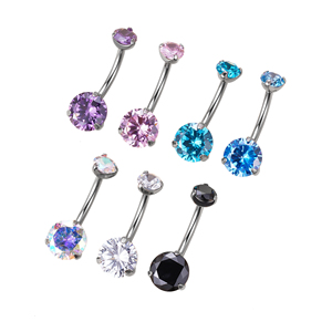 <span class=keywords><strong>Piercing</strong></span> all'<span class=keywords><strong>Ombelico</strong></span> alla Moda con Curva, in Titanio ASTM F136, con Doppia Gemma CZ Incastonata a Griffe, Gioielli per il Corpo - Product Image 1