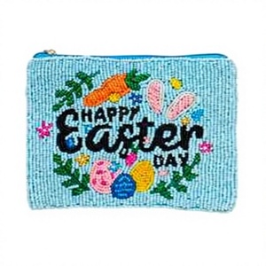 Happy Easter Day Embroidered <b>Coin</b> <b>Purse</b> Zipper Closure Handmade Mini Cotton Fabric Unisex Creative Pattern - Product Image 1