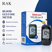 RAK Safe AQ Max II Lecteur de glycémie Bluetooth, Glucomètre, Test de glycémie, Résultat en 5 secondes, Mémoire de 500 résultats, Sans codage