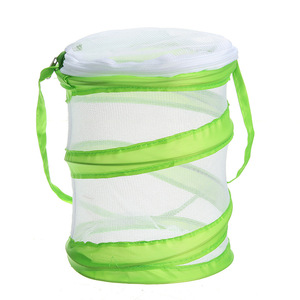 Foldable Wire Mesh Cage Round Green <b>Plastic</b> <b>Frame</b> For Butterfly Cicada Larvae Breeding Small Size Pet Reptile Habitat - Product Image 1