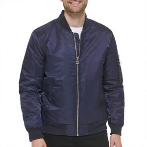 Chaqueta Bomber Azul Marino para Hombre, Color Sólido, Cierre de Cremallera, Cuello en V, Estilo Casual, Material de Poliéster, Ropa de Invierno, Frente Satinado, Impermeable - Product Image 1