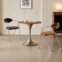 Vintage-Stil Runder Massivholz-Esstisch; Edelstahl Tulpenförmiger Balkon-Beistelltisch; Designer Retro-Esstisch