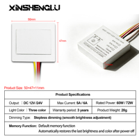 Bande lumineuse LED intelligente IP21 à capteur tactile capacitif, CCT dimmable, fonction mémoire, 12V/24V DC 60W, contrôleur d'éclairage de salle de bain