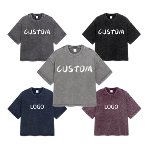 Camisetas de Verano para Mujer de Buena Calidad, 100% Algodón Lavado, Estilo Vintage, Corte Cuadrado, Camisetas Lisas de Marca de Moda para Mujer con Logotipo, Camiseta China - Product Image 1