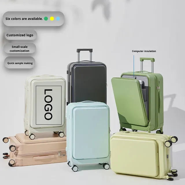 Suitable Students 20-inch Multi-functional Luggage Front-opening Design Trolley Case PC Material Large-capacity Travel Case Bag