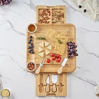 Ensemble de planche à fromage et à viande en bambou Rectangle personnalisé de qualité supérieure Couteaux pour charcuterie Snack Board Planche à découper de cuisine