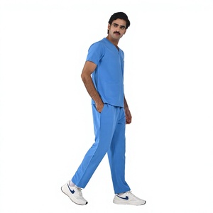 Conjunto de Uniforme Médico Azul Cielo para Hombre, Parte Superior e Inferior Superpuesta, para Médicos, Enfermeros, Dentistas, Tela Tejida de Spandex/Poliéster - Product Image 1