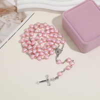 Chapelet Catholique Religieux pour Femmes - Collier Chapelet en Résine Cœur Rose avec Cadeau Exquis