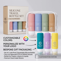 Lot de 4 kits de voyage premium, bouteilles de voyage en silicone souple anti-fuite 100 ml, adaptées aux voyages, avec sac de rangement transparent