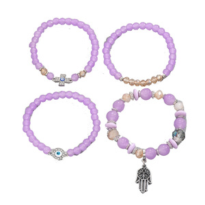 European Style Women's Purple <b>Beaded</b> Bracelet <b>Set</b> With Cross Evil Eye And Hamsa Hand Charm Jewelry For Fashion Wear - Product Image 5