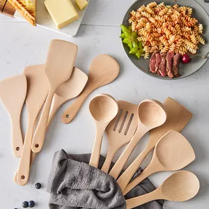 Cuillère fendue en bois de hêtre personnalisée spatule solide cuillère spatule cuillère à riz louche à soupe ustensile de service de cuisine